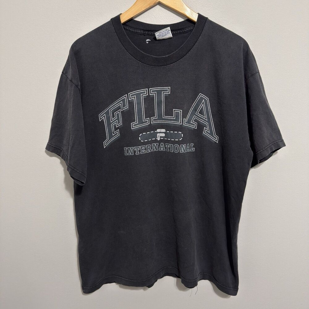 Vintage Fila International T Shirt Mens Large Black Made in USA Cotton Tee
